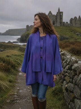 Triona Ireland Purple Donegal Tweed Wool Cape Coat Scarf Heritage One Size